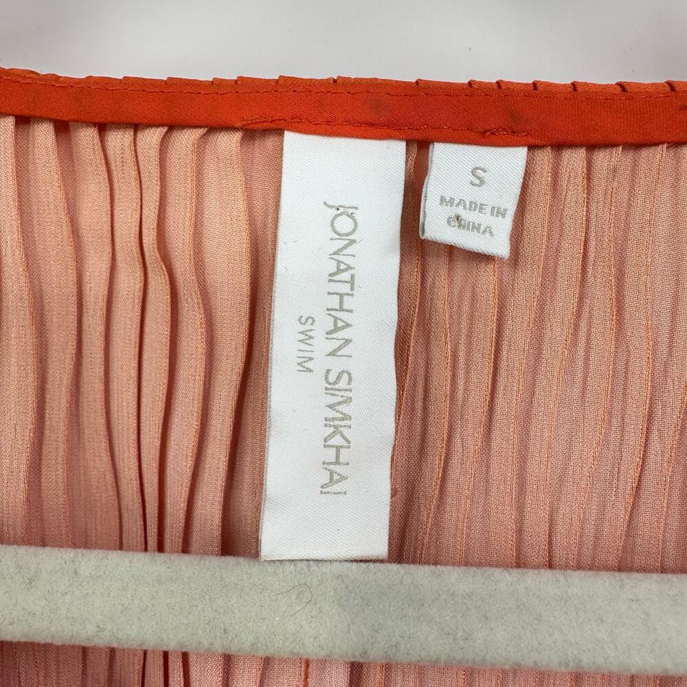 Jonathan Simkhai Augustine Coverup Kaftan Size S Tangerine Pink Pleated Fairy - Picture 5 of 14